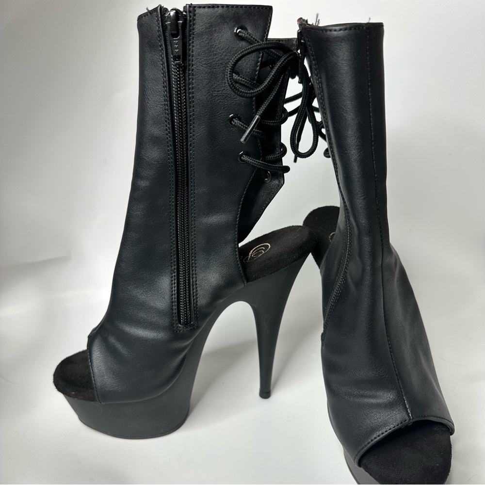 Pleaser Delight 1018 Black Peep-Toe Platform Stiletto Boots size 6 - Picture 5 of 10
